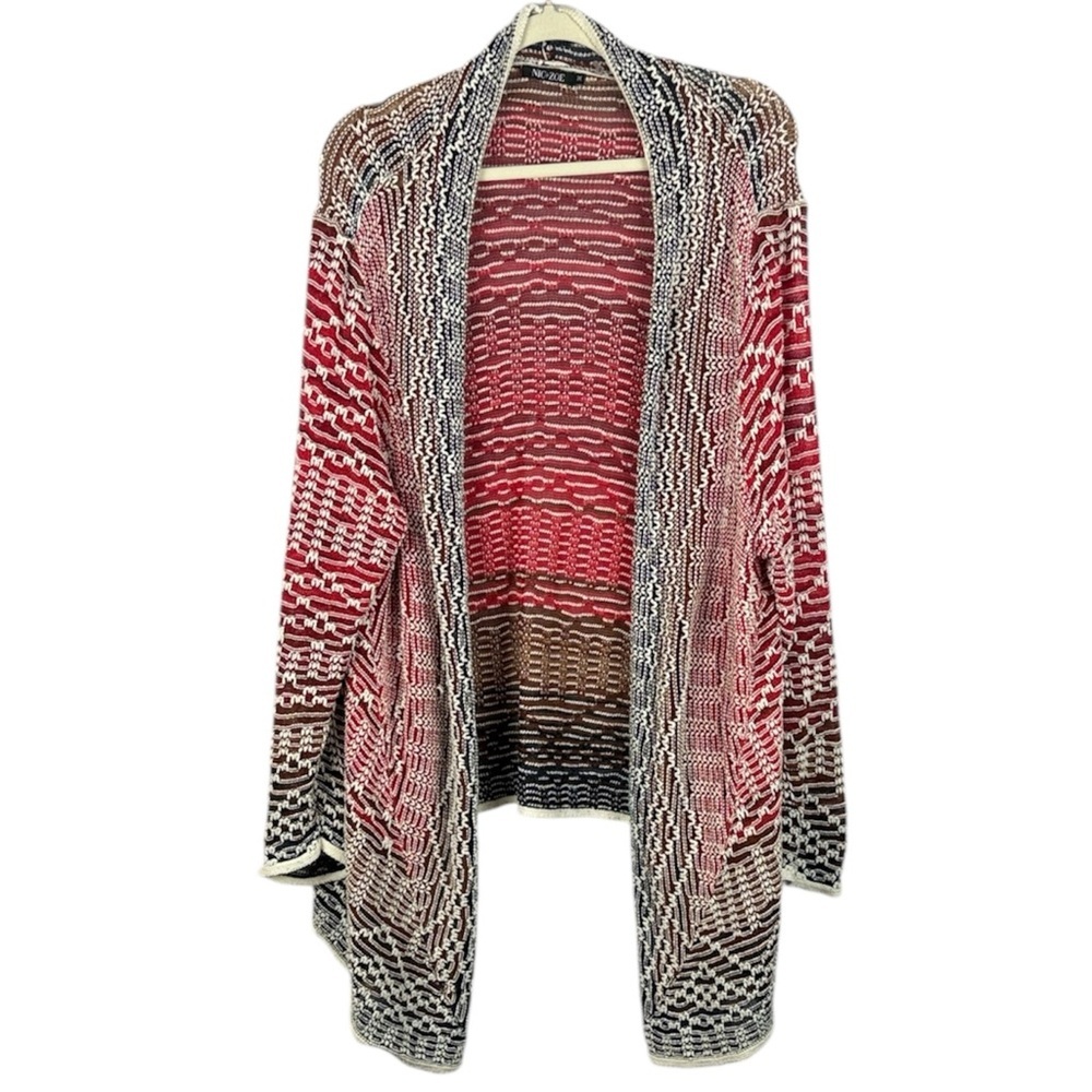 NIC+ZOE Linen Blend Multi-Color Open Front Knit Cardigan Sweater - Plus Size 3X